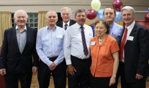 Past and current club members (left-right): John Homewood, Ralph Dowling, Jim Lawson, Greg Coman, Marion Dowling, Steve Funder, and Terry Coman